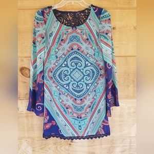 Long sleeve patterned flowy dress